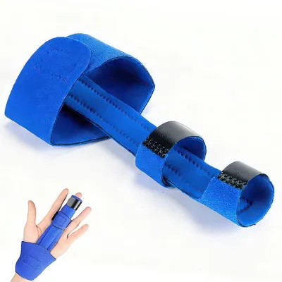 Produktbild von Fingerstütze Orthese mit Aluminiumkern, verstellbare Fixierschiene gegen Triggerfinger, Hammerfinger & Gelenkschmerzen, leicht, atmungsaktiv, blau