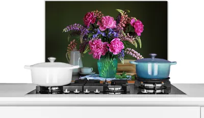 Obrázok produktu pre KitchenYeah® Kuchynský splashback - Kuchynský splashback - Ochrana steny sporáka a drezu - Stôl - Kvety - Zátišie 60x40 - Hliníkový dibond (alternatíva skleneného splashbacku) - Tepelne odolný - Splashbacky na sporák