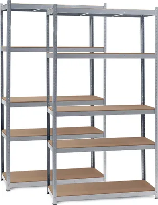 Obrázek produktu pro Wiltec sada 2x těžký regál 100x60x200cm, 200kg/polička, pozinkovaný ocelový regál bez šroubů, zátěžový regál s 5 policemi, dílenské regály