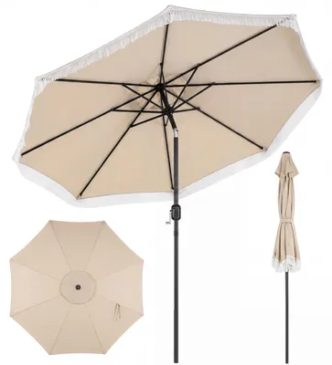 Immagine prodotto di Ombrellone COSTWAY Boho, ombrellone da giardino Ø 270 cm, protezione solare, ombrellone da mercato inclinabile di 30° su entrambi i lati, ombrellone da balcone con frange e manovella, ombrellone da terrazza