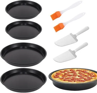 Image de Ensemble de plaques à pizza Benzoa® – Plaques à pizza rondes en acier au carbone de haute qualité, avec revêtement antiadhésif, résistantes à la chaleur jusqu'à 230 °C, accessoires de cuisson pour pizzas, quiches et gâteaux