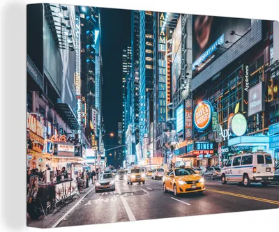 Produktbild von OneMillionCanvasses® - Leinwandbilder - 150x100 cm, New York bei Nacht, Wandbilder Kunstdruck Wanddekoration