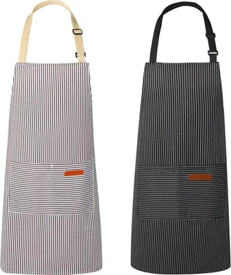 Produktbild von Schürze, Kochschürze, 2 Stück Küchenschürze, mit verstellbarem Nackenbügel und 2 Taschen, Baumwolle, für Männer Frauen zum Kochen oder Backen