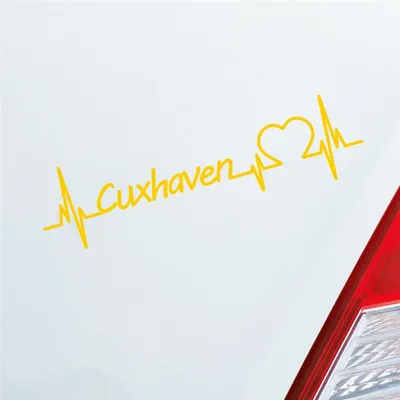 Produktbild von Auto Aufkleber Cuxhaven Herz Puls Stadt City Liebe Love Herzschlag Heimat 19x5 cm Gelb Sticker Heckscheibenaufkleber