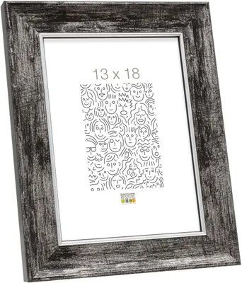 Image de Cadre photo en bois Deknudt S46E avec bordure argentée, 20 x 25 cm, noir, verre antireflet