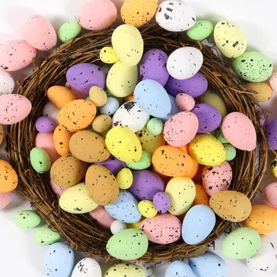 Image de 100 œufs de Pâques décoratifs en plastique, œufs de Pâques en plastique pour la décoration, œufs de Pâques à peindre et à suspendre, 4 x 3 cm