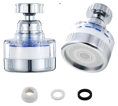 Image de Filtre à eau pour robinet, rotatif à 360°, avec 2 cartouches à charbon | Compatible avec les raccords de 22 mm (filetage extérieur) / 24 mm (filetage intérieur)