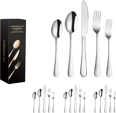 Produktbild von ANTCOOL Besteckset aus Edelstahl mit eckigen Kanten, 20-teilig, für 4 Personen