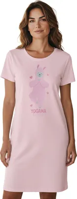 Produktbild von Nachthemd für Damen - Yogama Lama Schlafshirt Pyjama Kurzarm Oberteil Rosa XL