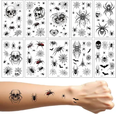 Imagen del producto de Tatuajes temporales de arañas y telarañas, 10 unidades, para Halloween