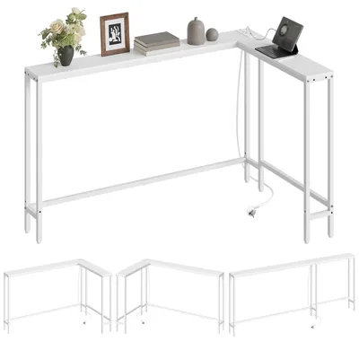 Zdjęcie produktu dla Stolik konsolowy, wąski, o szerokości 180 cm, w kształcie litery "L", szerokość 15 cm, z gniazdkiem elektrycznym i portami USB, idealny do przedpokoju