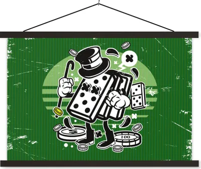 Produktbild von MuchoWow® Textilposter Domino-Steine - Hut - Retro 90x60 cm mit schwarzem Rahmen - Aufhängungssatz