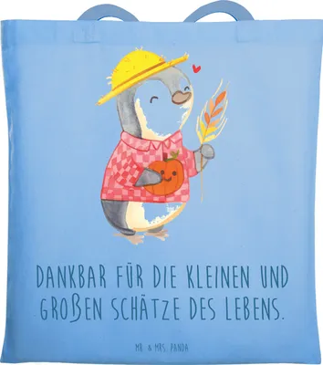 Produktbild von Mr. & Mrs. Panda Tote Bag Erntedankfest Schätze - Sky Blue - Geschenk, tasche baumwolle, Thanksgiving Geschenke, Feiertage, emotionale, Feiertag, Gemeinschaft, Shopping
