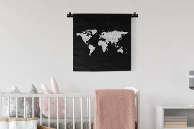 Produktbild von MuchoWow® Wandteppich Wandbehang Weltkarte - Zickzack - Grau 60x60 cm Tapisserie Dekoration Wandtuch - Dekorationen - Wand Decke