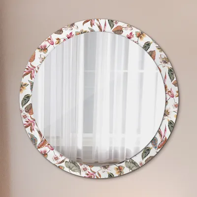 Produktbild von Runder Spiegel mit Modernem Aufdruck - Dekospiegel Wandmontage -Vintage Blumen- Ø90cm