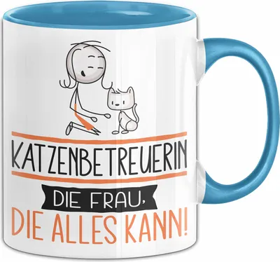 Produktbild von Katzenbetreuerin Geschenk Tasse Becher Die Frau Die Allen Kann Geschenkidee für eine Katzenbetreuerin Lustig (Blau)