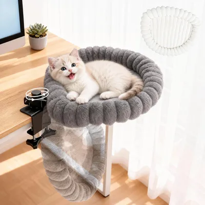 Image de Lit pour chat rotatif à 360°, pliable à 90°, également utilisable comme bureau ou panier, avec 2 housses lavables, dimensions : 50 x 40 cm