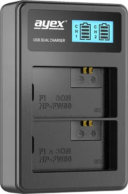 Produktbild von USB Dual Ladegerät für Sony NP-FW50 Akkus beleuchtetes Display Ladestandanzeige