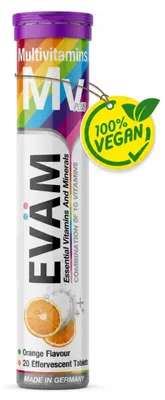 Produktbild von EVÄM Multivitamin Brausetabletten – 10 Vitamine in einer Tablette, Orange – 1 Tube (20 Stück)