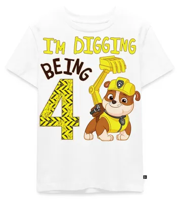 Produktbild von Spreadshirt Paw Patrol Rubble 4. Geburtstag Kinder Premium T-Shirt, 134/140 (8 Jahre), Weiß