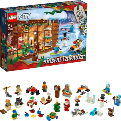 A LEGO City Advent Calendar box and its contents laid out below.