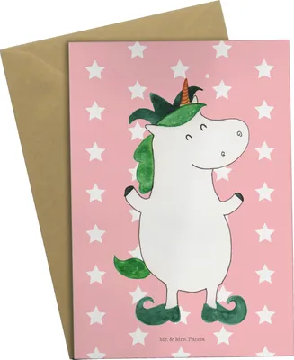 Produktbild von Mr. & Mrs. Panda Grußkarte Einhorn Joker - Rot Pastell - Geschenk, weihnachtskarten, Unicorn, Einhörner, Klappkarte, einladungskarten, babykarte, Kasper, Mittelalter