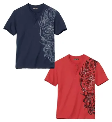 Produktbild von Atlas For Men - T-Shirt Henley-Kragen für Herren (2er-Pack) AF248 (5XL) (Marineblau/Koralle)
