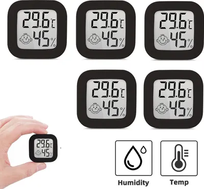 Produktbild von 5 Stück Thermo- Hygrometer Feuchtigkeit Mini LCD Digital Thermometer Raumthermometer Luftfeuchtigkeitsmessgerät Temperatur mit Hohen Genauigkeit für Innenraum Babyraum Wohnzimmer Büro