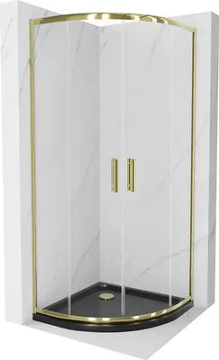 Image de Mexen Rio paroi de douche semi-circulaire 90 x 90 cm, Transparent, Or + receveur de douche Flat, Noir - 863-090-090-50-00-4170G