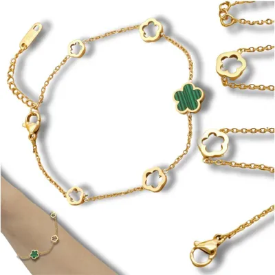 Immagine prodotto di Camerazar Bracciale d'oro in acciaio chirurgico con fiore verde