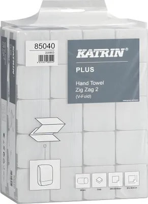 Image de Papier essuie-tout Katrin Plus, 23 x 22,4 cm, pliage en V/pliage en ZZ, 2 plis, blanc, 20 x 200 feuilles