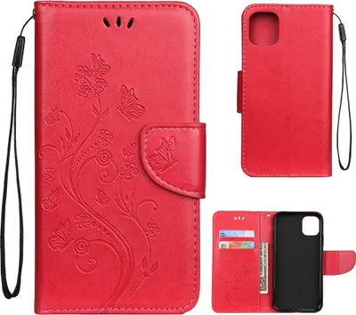 Produktbild von Mobigear Flowers iPhone 11 Hülle Klapphülle Geldbörse - Rot