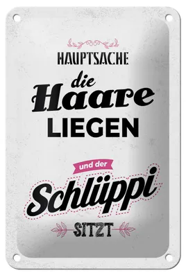 Produktbild von Blechschild Hauptsache Haare liegen Schlüppi, 18 x 12 cm, Blechschilder Spruch