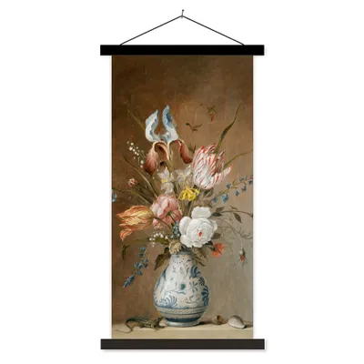 Produktbild von MuchoWow® Textilposter Stilleben mit Blumen - Alte Meister - Malerei 90x180 cm mit schwarzem Rahmen - Dekoration Wohnzimmer