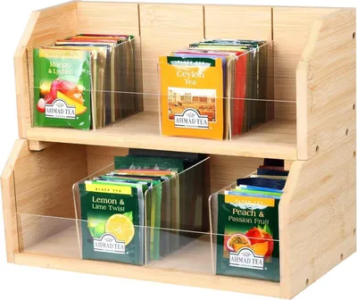 Produktbild von Teebox aus Bambus mit 8 Staufächern für 140 Teebeutel und 2 Ebenen