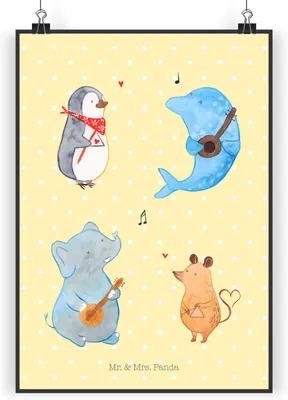 Produktbild von Mr. & Mrs. Panda Bild Big Band DIN A3 - Gelb Pastell - Geschenk, Maus, wanddeko, Delfin, Lustige Sprüche, Hund, kunstdruck poster, Wandbild, Pinguin, drucke, Elefant