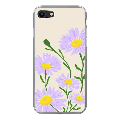 Produktbild von MuchoWow® Handyhülle Schutzhülle Hülle für iPhone SE 2020 Blume - Lila - Minimalismus Silikon Softcase Handy Hülle - Kartenbesitzer - Geburtstag Teenager