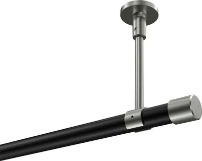 Produktbild von Interdeco Gardinenstange / Vorhangstange Schwarz / Edelstahl-Optik, Typ Sonette Santo (Kappe) ohne Ringe, Deckenmontage, 20 mm Ø 1-läufig, 200 cm