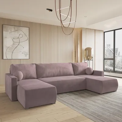 Produktbild von Masseno Ecksofa TESSUN mit Schlaffunktion U-Form, Sofa mit Bettkasten, Wohnzimmersofa, Couch, Soffa, Bettsofa, Couchgarnitur- Rosa, POSO 27 + KRONOS 27