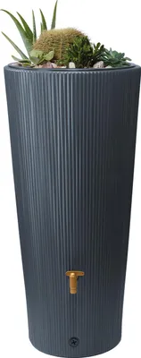 Produktbild von 4rain Regenspeicher Vaso Decor, Regentonne inkl. Pflanzschale / Entnahmeset / Filtermatte, Höhe 120 cm, Ø 58 cm, Kunststoff, grau