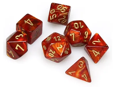 Imagen del producto de Scarab Mini-polyhedral Scarlet/gold 7-die Set – Dados – Chessex
