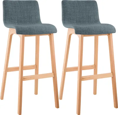 Produktbild von CLP 2er Set Barhocker Hover Stoff gepolstert mit Lehnen Vierfußgestelle Natura blau
