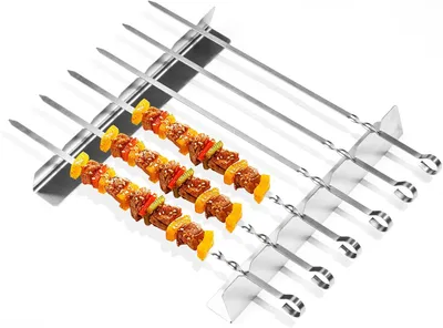 Produktbild von Grillspieße Set 40 cm, 6 Stück, mit 2 Haltern, Edelstahl, für Barbecue