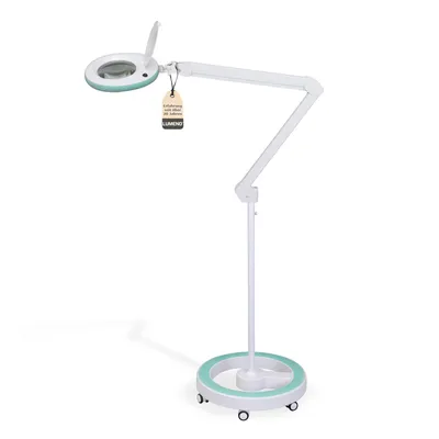 Produktbild von Lumeno 7213/15/18GN Lupenleuchte/Arbeitsplatzlampe 60 LEDs, farbiger Gummischutz Farbe: Grün, Größe: 5 mit Rollstativ