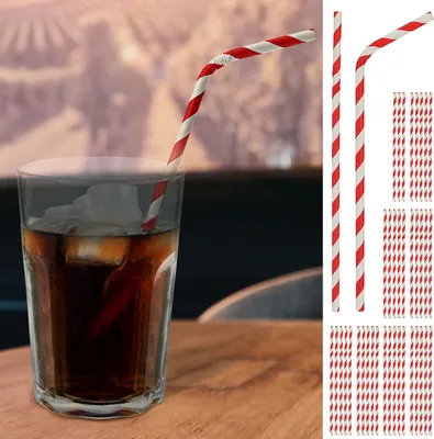 Produktbild von Trinkhalm 40er Set 20x0,6cm Papier rot weiß gestreift Strohhalm mit Knick Papierstrohhalme Weihnachtsdesign Zuckerstangen-Look