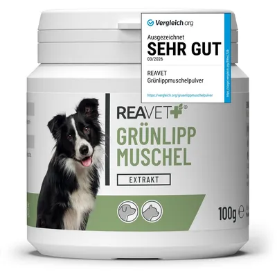 Produktbild von REAVET Grünlippmuschel Extrakt Pulver 100g für Hunde & Katzen | Grünlippmuschelpulver Hund, Grünlippmuschelextrakt hochdosiert nach behandelter Arthrose Arthritis