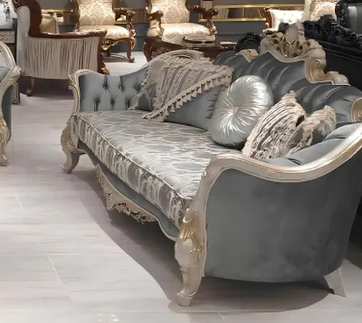 Produktbild von Dreisitzer Sofa 3 Sitz Couch Möbel Klassisch  Sofas Stoff Stil Barock Rokoko Neu
