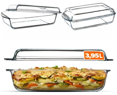 Produktbild von KADAX Auflaufform aus hitzebeständigem Glas "Backe", Glasbräter mit Deckel, transparent, rechteckig, 3.95L