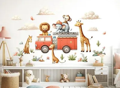 Productafbeelding van Famanu Wandsticker Jungle Dieren - Zelfklevend, 124 x 73 cm