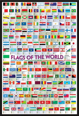 Image de Éducation - Affiches - Drapeaux du monde + cadre à insert, Shinsuke® Maxi en plastique noir, vitre en acrylique